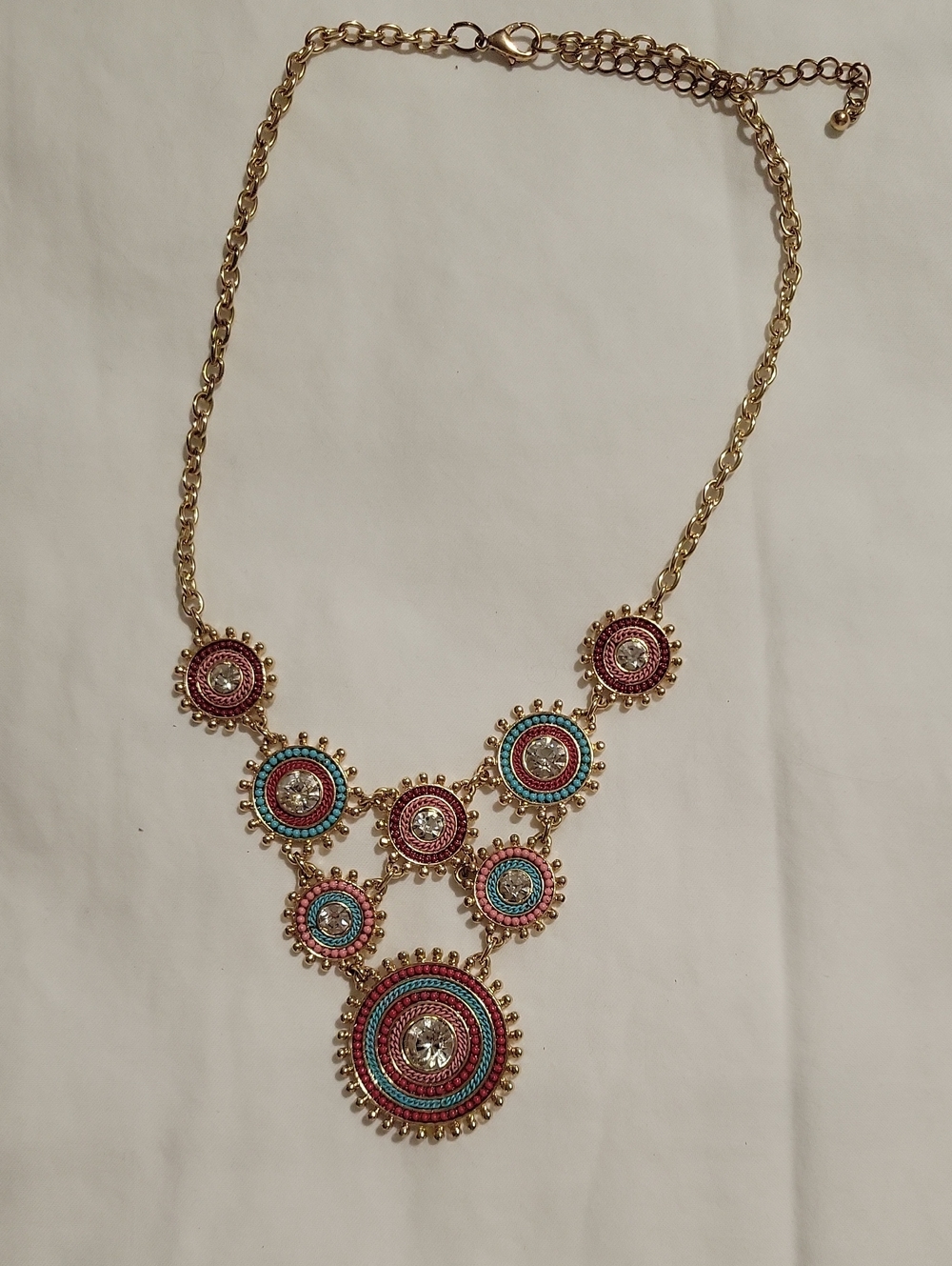 Source Unknown Gold-Tone Pink & Turquoise Medallion Necklace